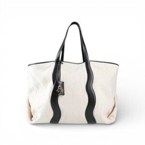 Palm Angels Classic Cabas Tote Bag Canvas Black Leather Trim Palm Charm NWT